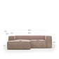 Divano Blok 2 posti in velluto a coste spesso rosa con chaise longue sinistra 240 cm