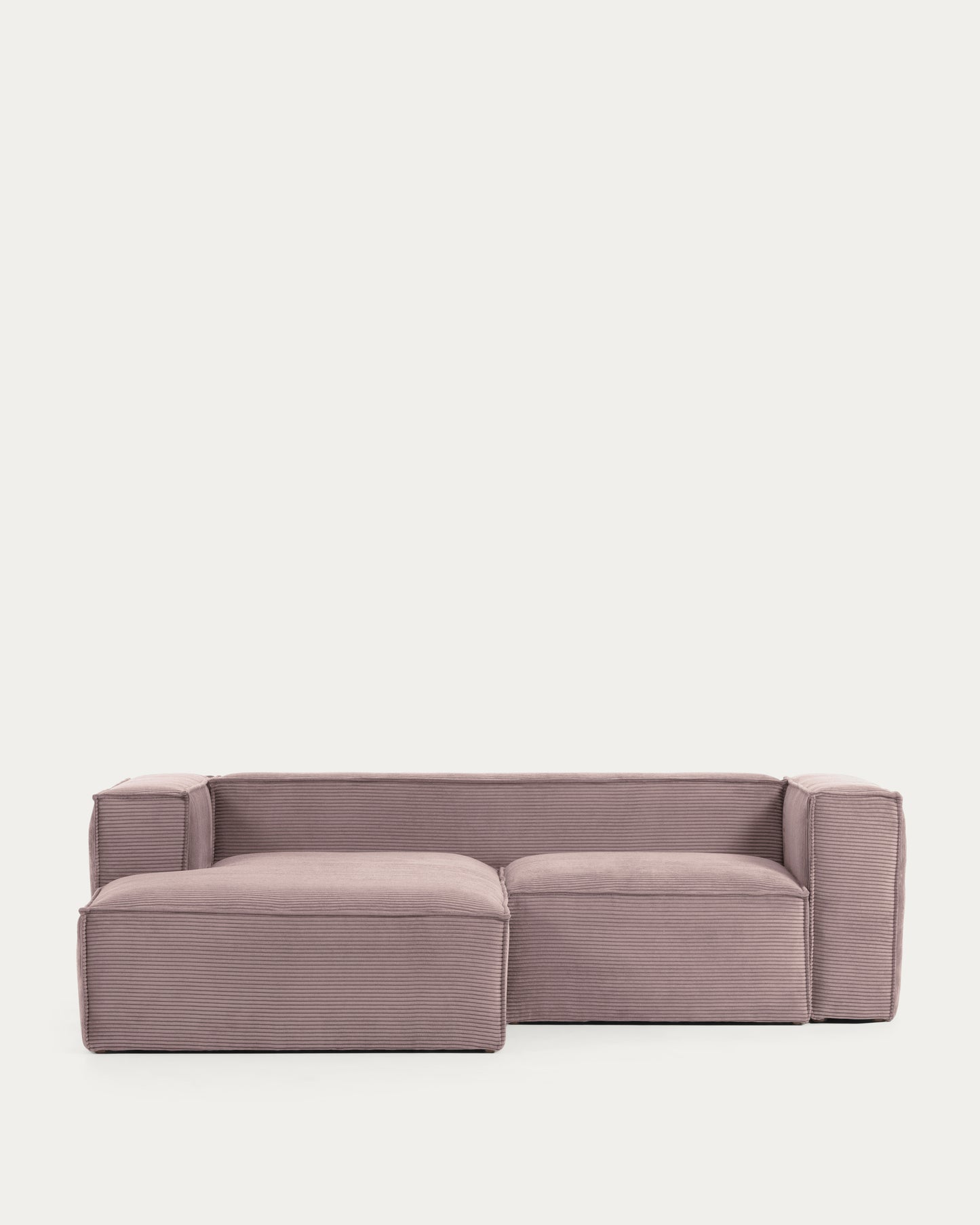Divano Blok 2 posti in velluto a coste spesso rosa con chaise longue sinistra 240 cm