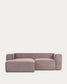 Divano Blok 2 posti in velluto a coste spesso rosa con chaise longue sinistra 240 cm