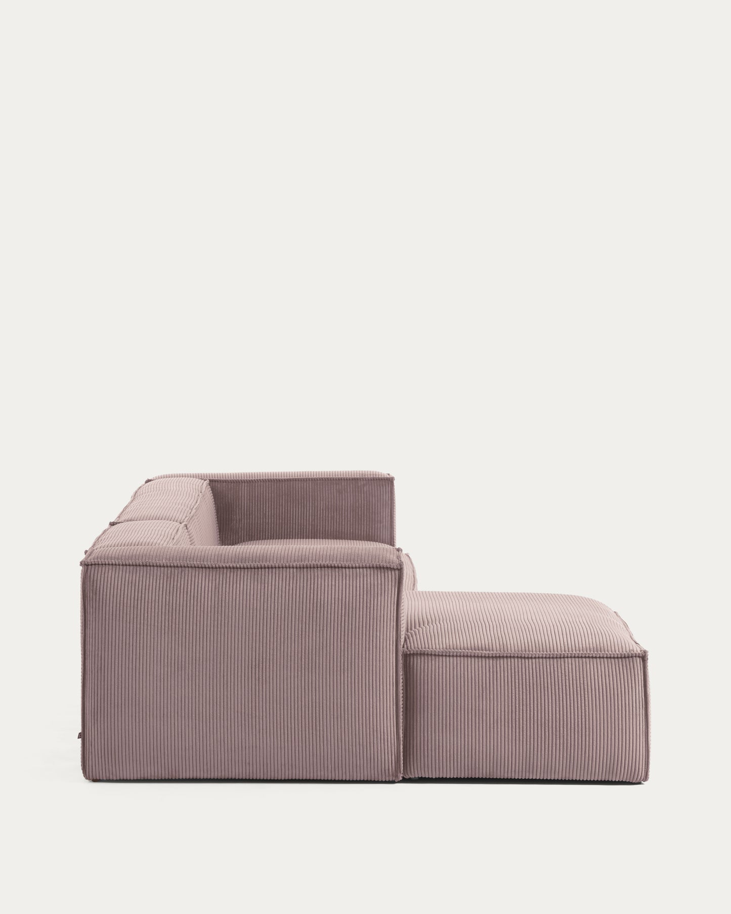 Divano Blok 2 posti in velluto a coste spesso rosa con chaise longue sinistra 240 cm