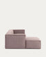 Divano Blok 2 posti in velluto a coste spesso rosa con chaise longue sinistra 240 cm