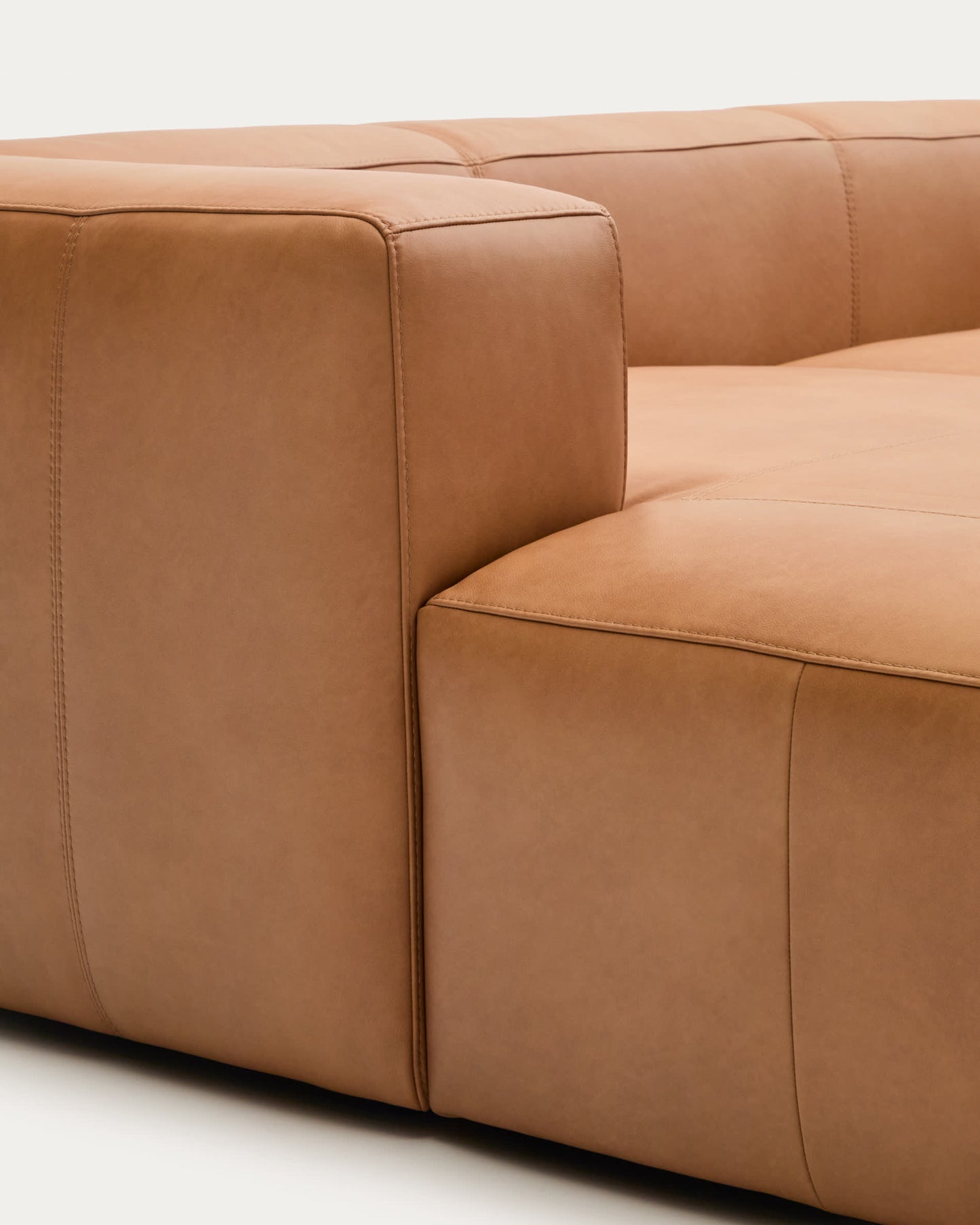 Divano Blok in pelle marrone a 2 posti con chaise longue a sinistra 240 cm
