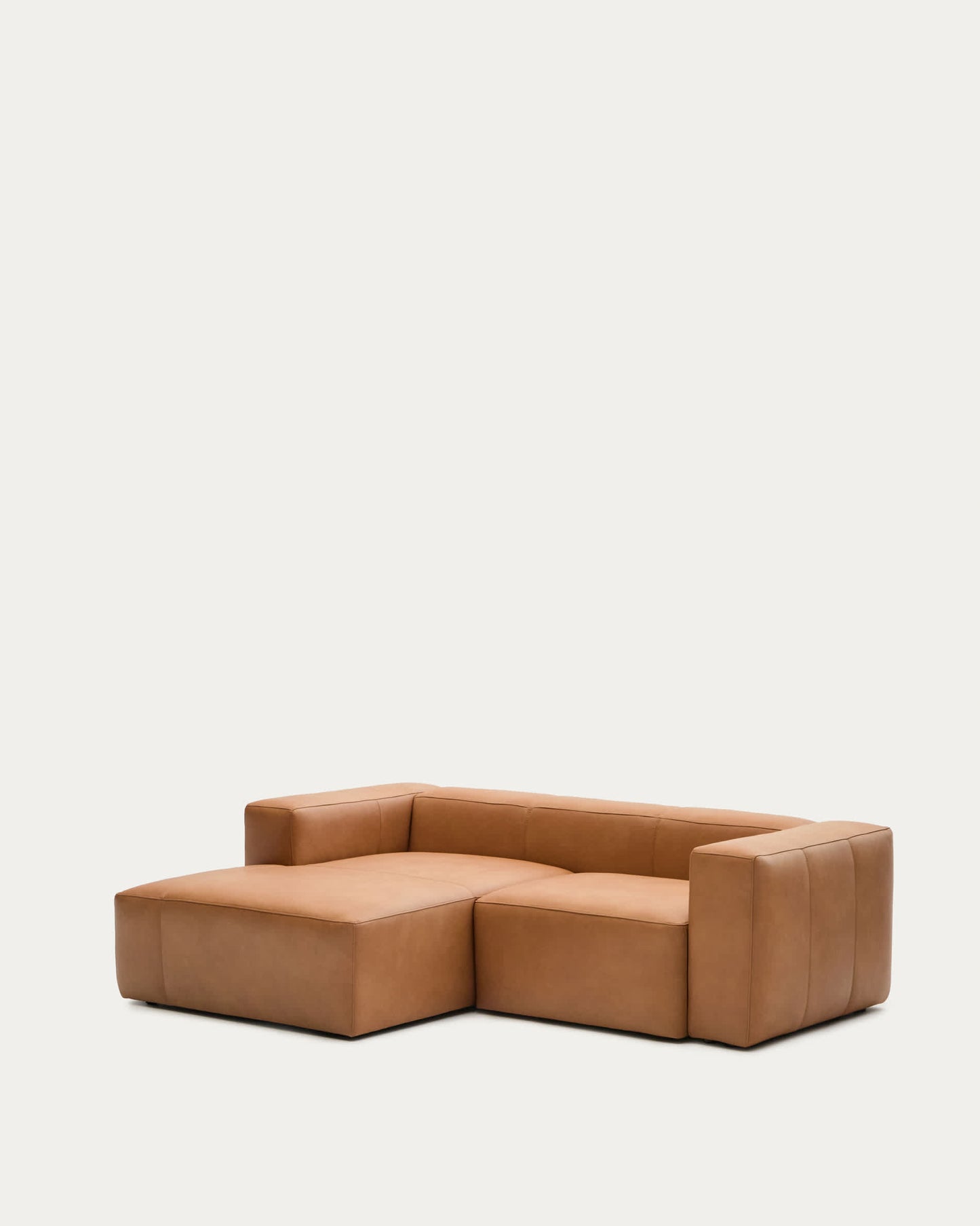 Divano Blok in pelle marrone a 2 posti con chaise longue a sinistra 240 cm