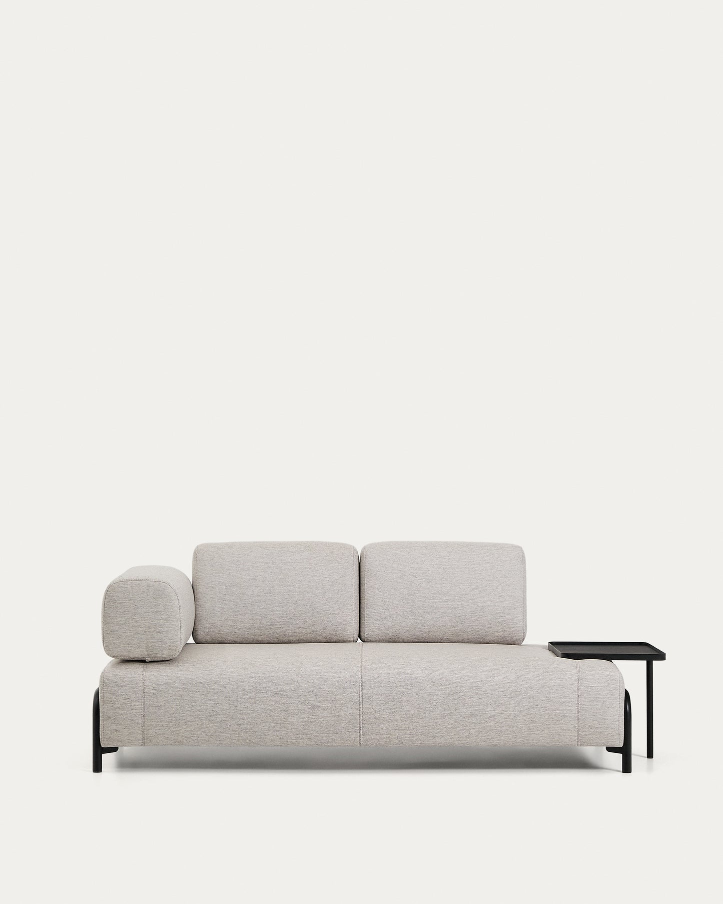 Divano Compo 2 posti beige grigiastro con vassoio grande e struttura in metallo nero 200 cm
