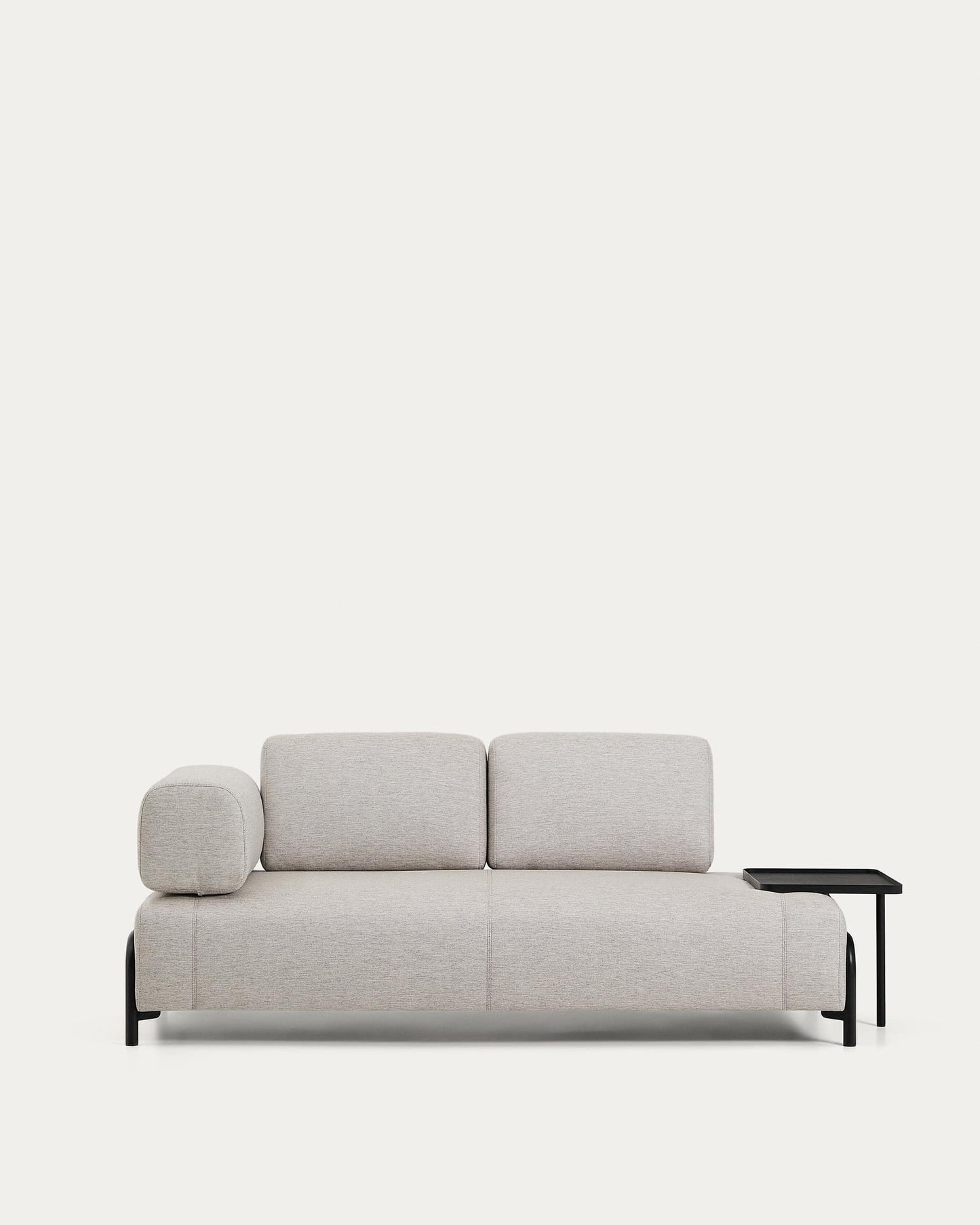 Divano Compo 2 posti beige grigiastro con vassoio grande e struttura in metallo nero 200 cm