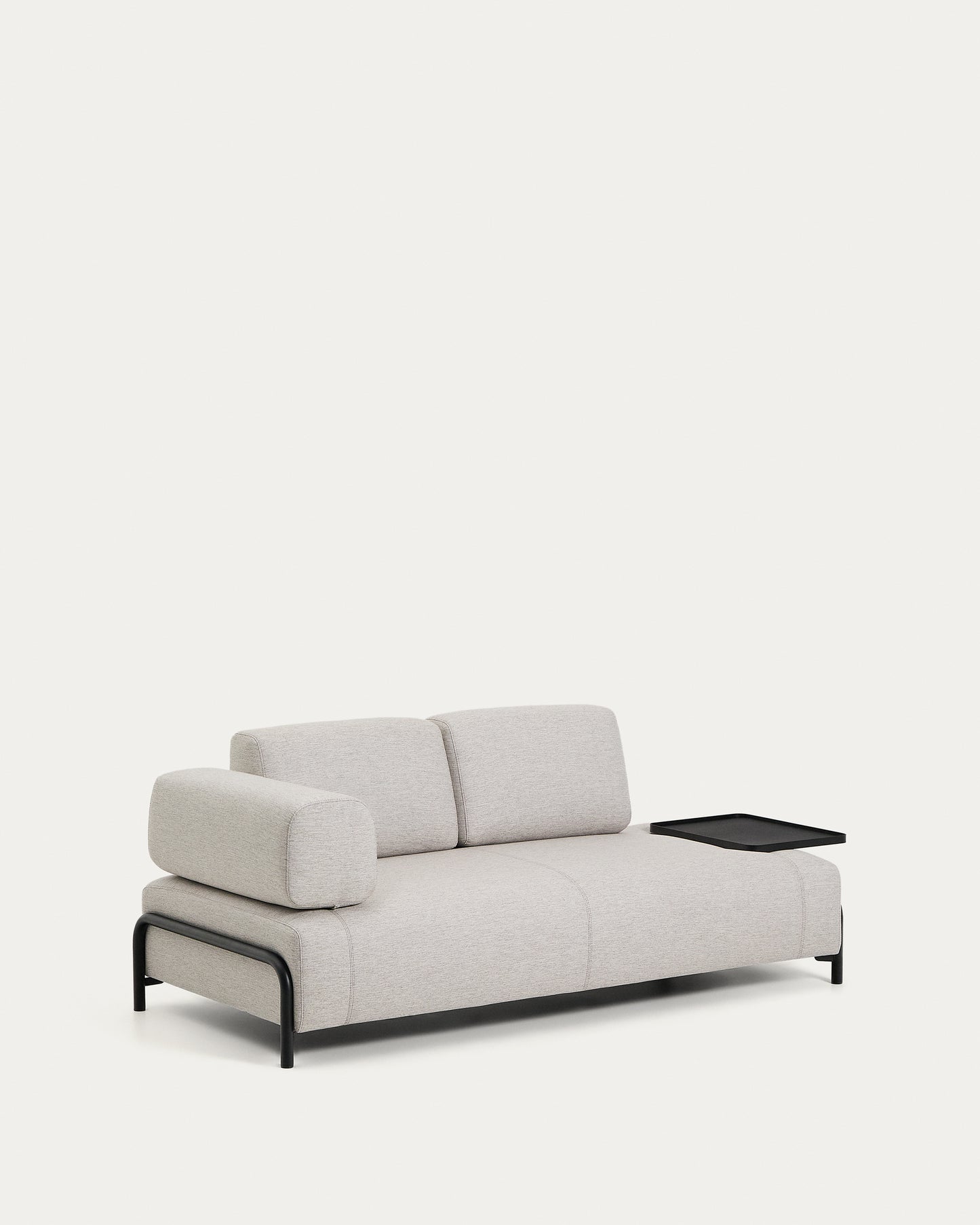 Divano Compo 2 posti beige grigiastro con vassoio grande e struttura in metallo nero 200 cm