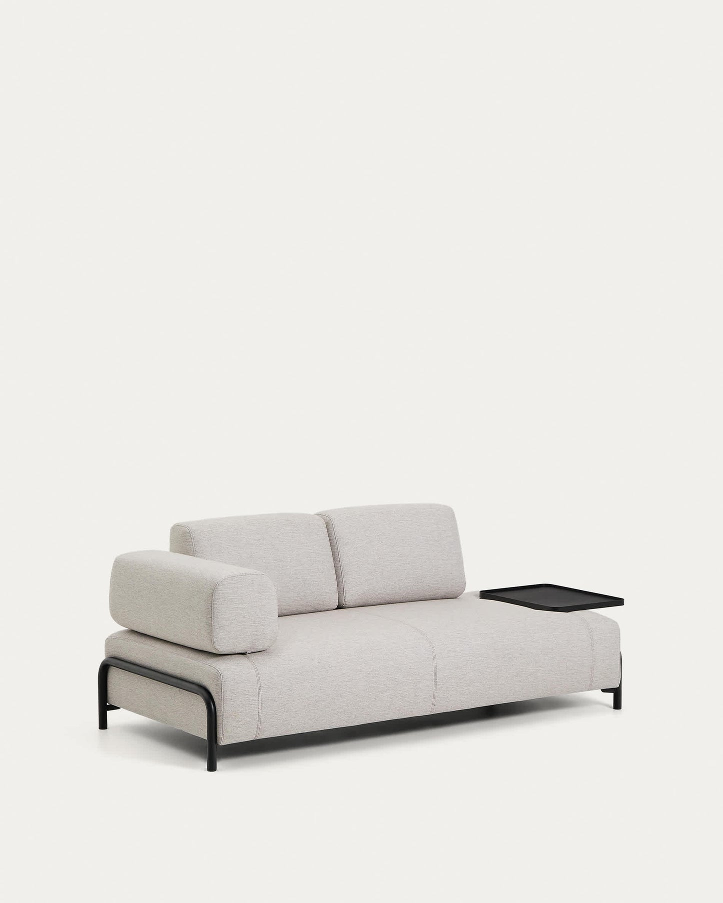 Divano Compo 2 posti beige grigiastro con vassoio grande e struttura in metallo nero 200 cm
