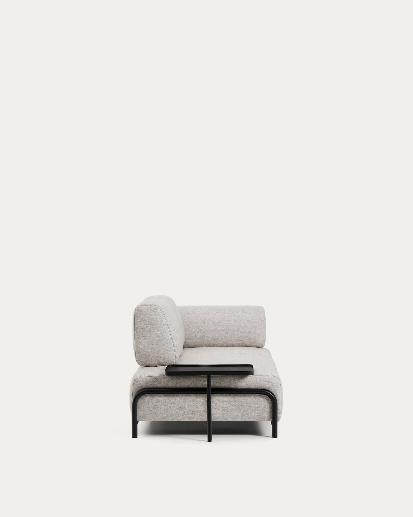 Divano Compo 2 posti beige grigiastro con vassoio grande e struttura in metallo nero 200 cm