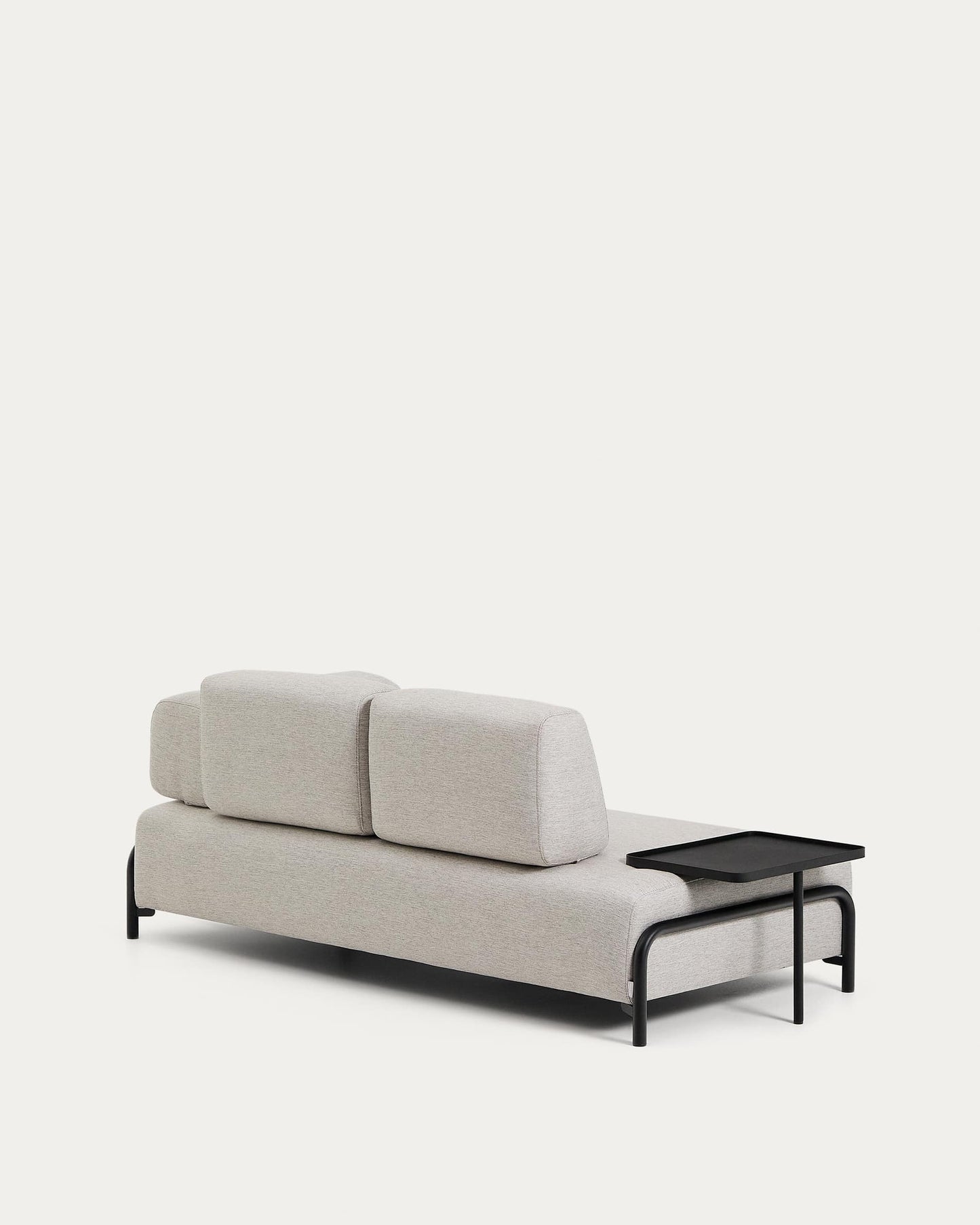 Divano Compo 2 posti beige grigiastro con vassoio grande e struttura in metallo nero 200 cm
