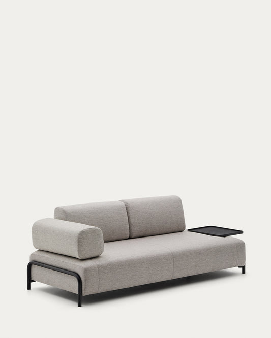 Divano Compo 3 beige grigio posti con vassoio grande 252 cm
