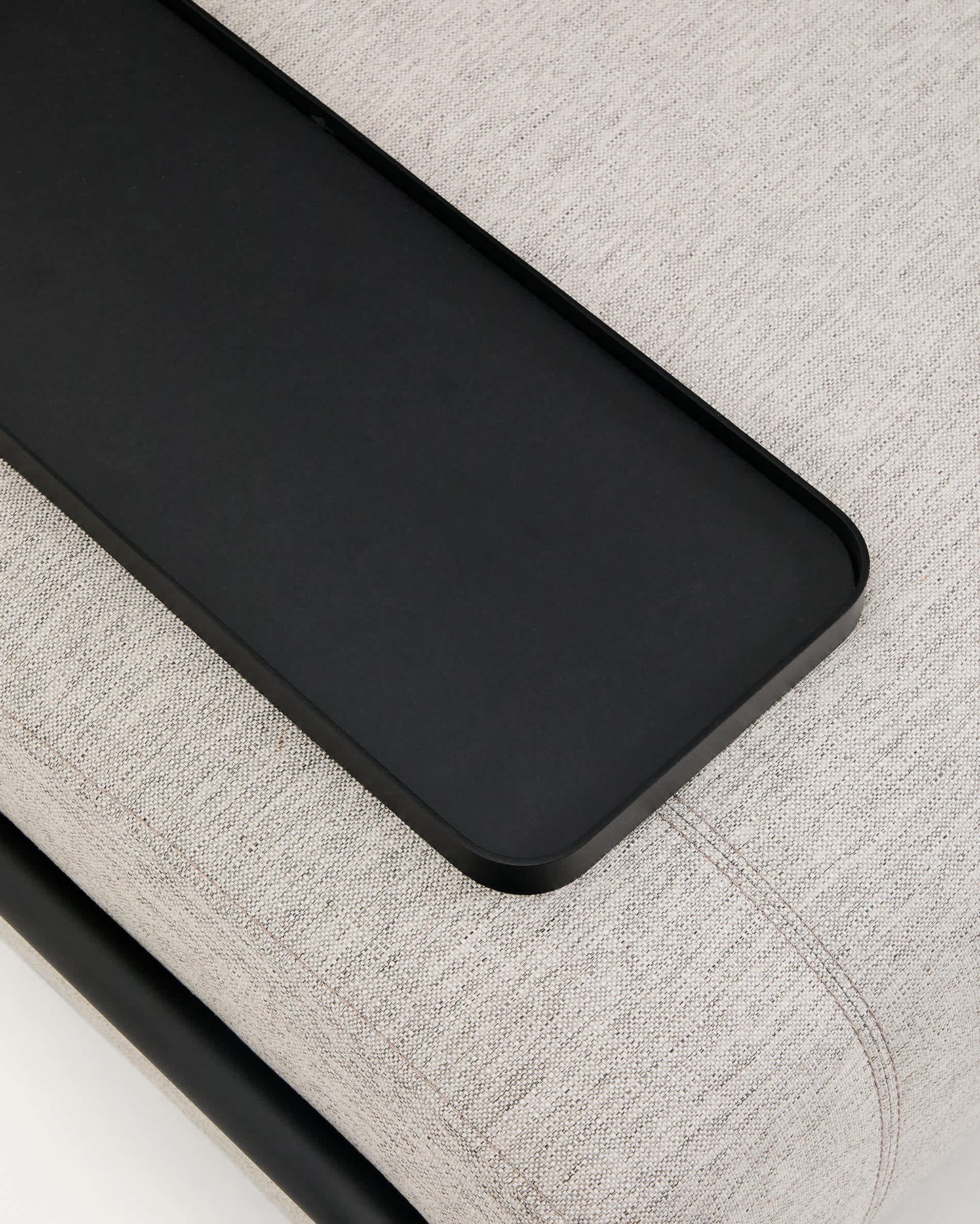 Divano Compo 2 posti beige grigiastro con vassoio piccolo e struttura in metallo nero 200 cm