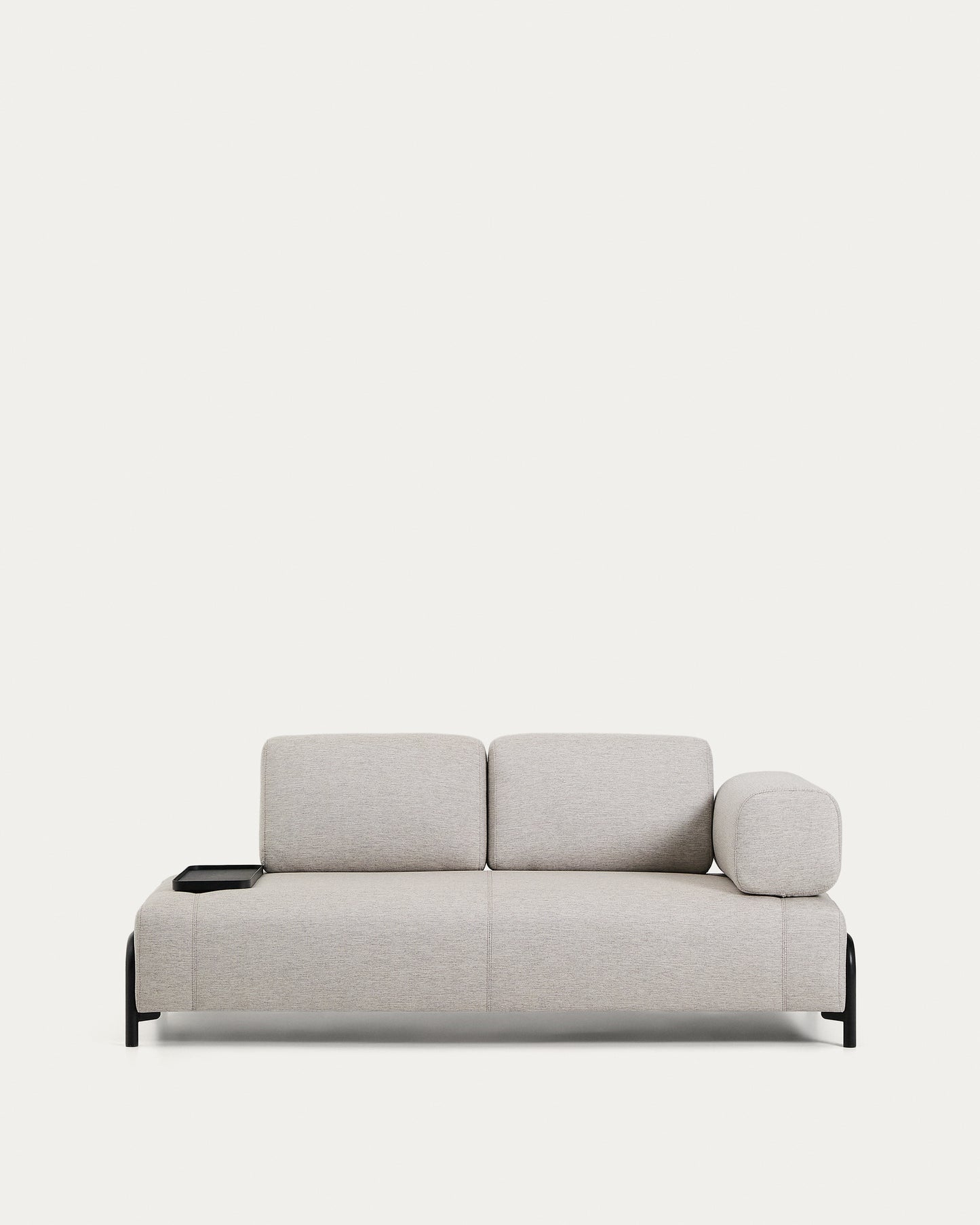 Divano Compo 2 posti beige grigiastro con vassoio piccolo e struttura in metallo nero 200 cm
