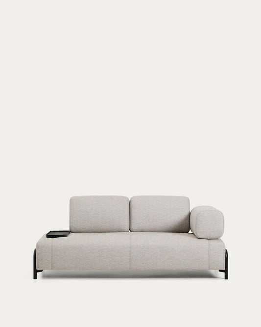 Divano Compo 2 posti beige grigiastro con vassoio piccolo e struttura in metallo nero 200 cm