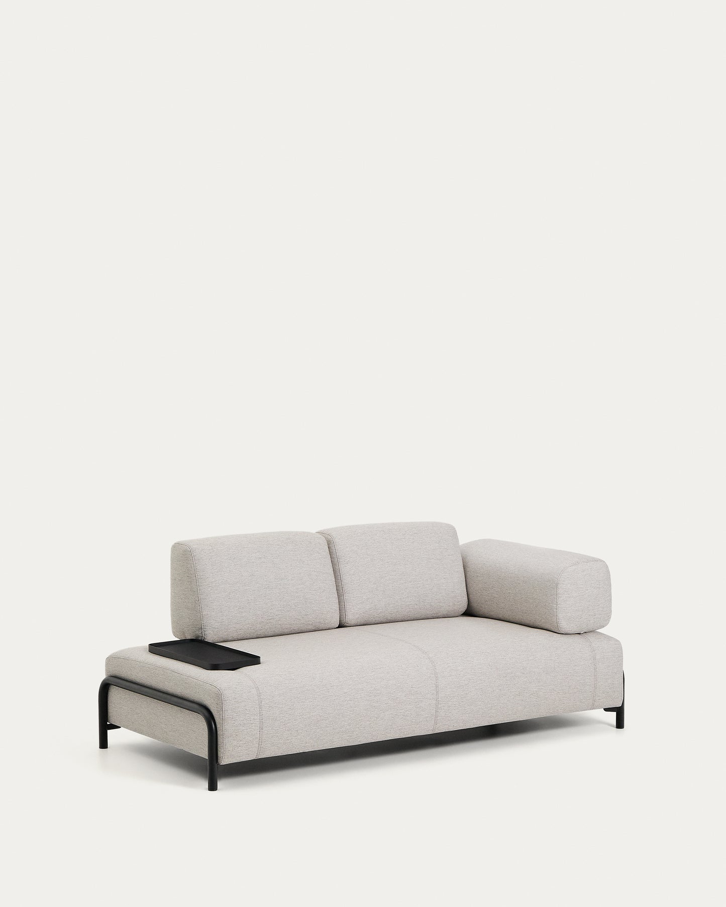 Divano Compo 2 posti beige grigiastro con vassoio piccolo e struttura in metallo nero 200 cm