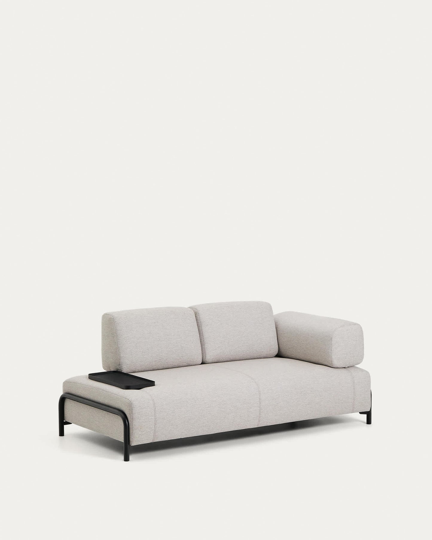 Divano Compo 2 posti beige grigiastro con vassoio piccolo e struttura in metallo nero 200 cm
