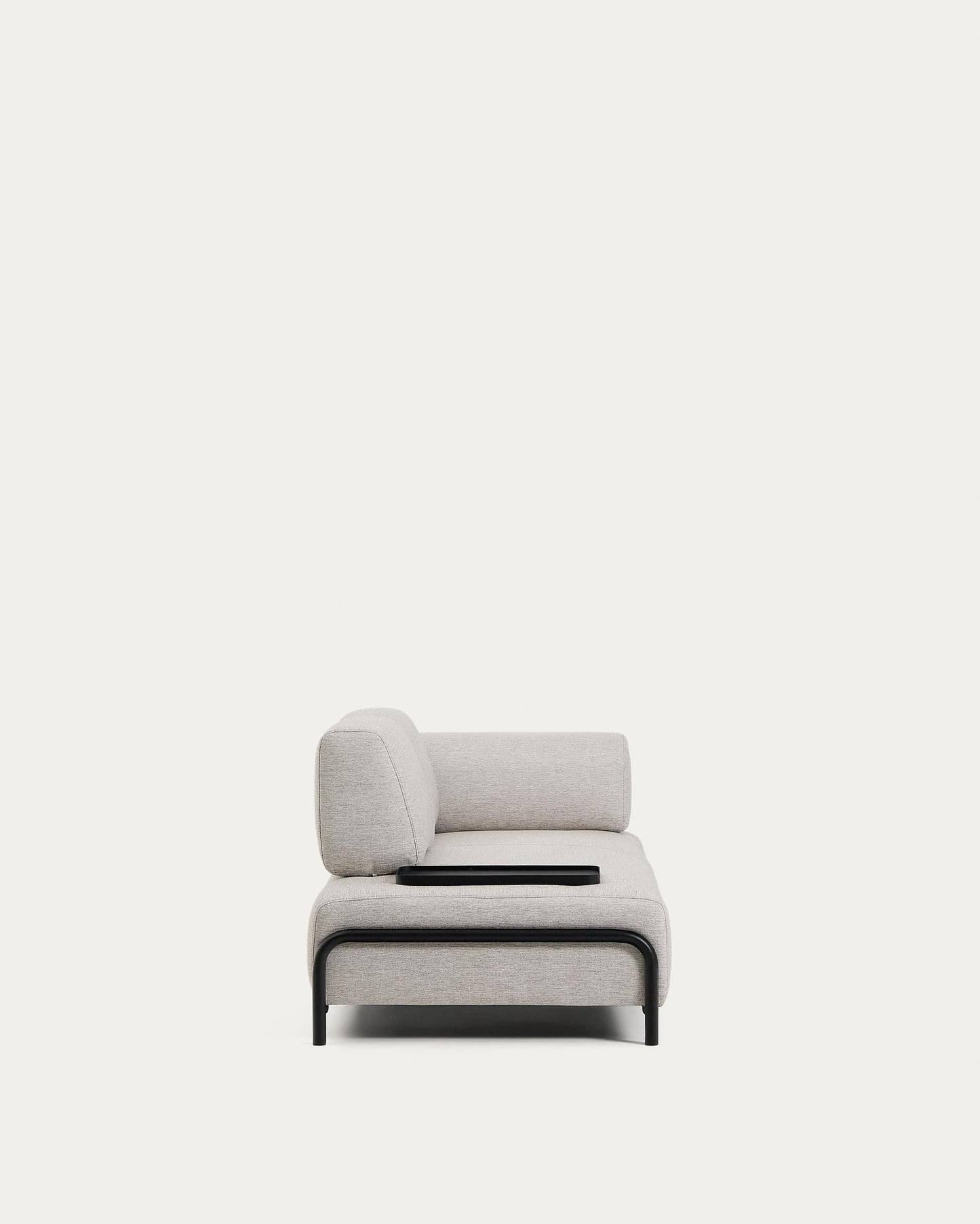 Divano Compo 2 posti beige grigiastro con vassoio piccolo e struttura in metallo nero 200 cm