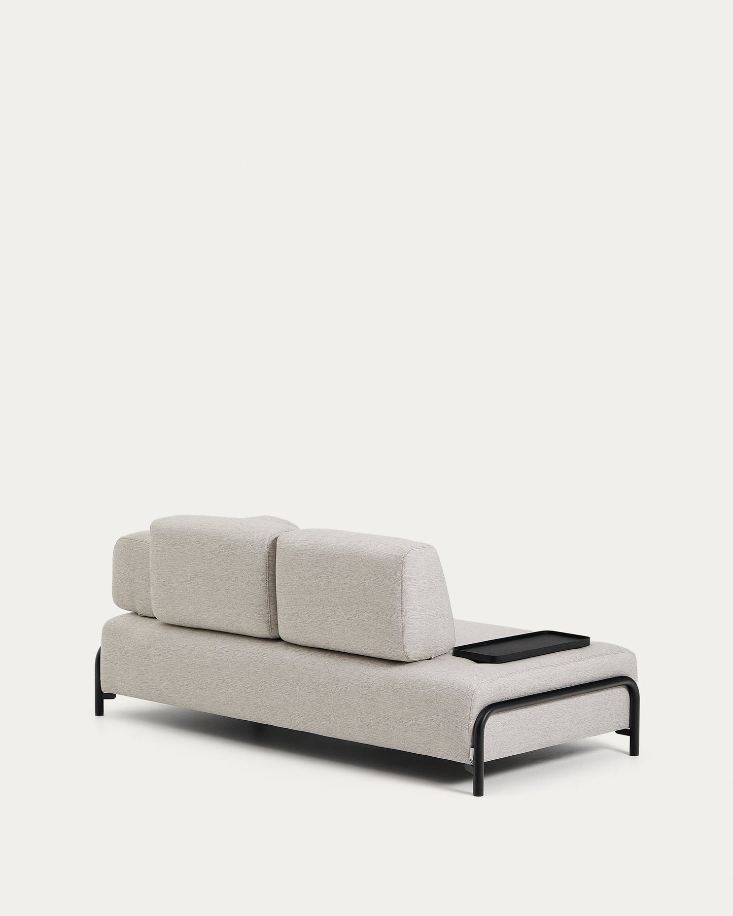 Divano Compo 2 posti beige grigiastro con vassoio piccolo e struttura in metallo nero 200 cm