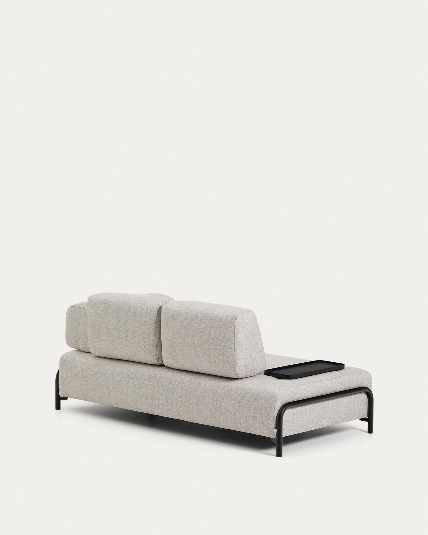 Divano Compo 2 posti beige grigiastro con vassoio piccolo e struttura in metallo nero 200 cm