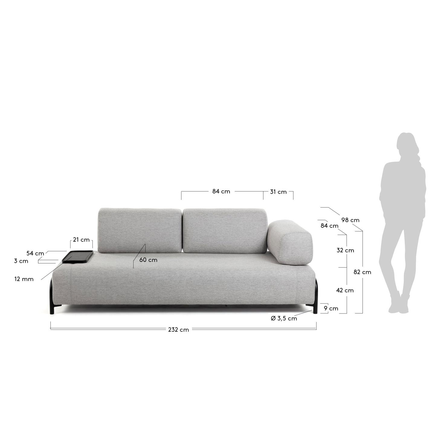 Divano Compo 3 posti beige grigio con vassoio piccolo 232 cm