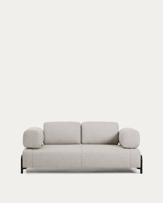 Divano Compo 2 posti beige grigiastro e struttura in metallo nero 200 cm