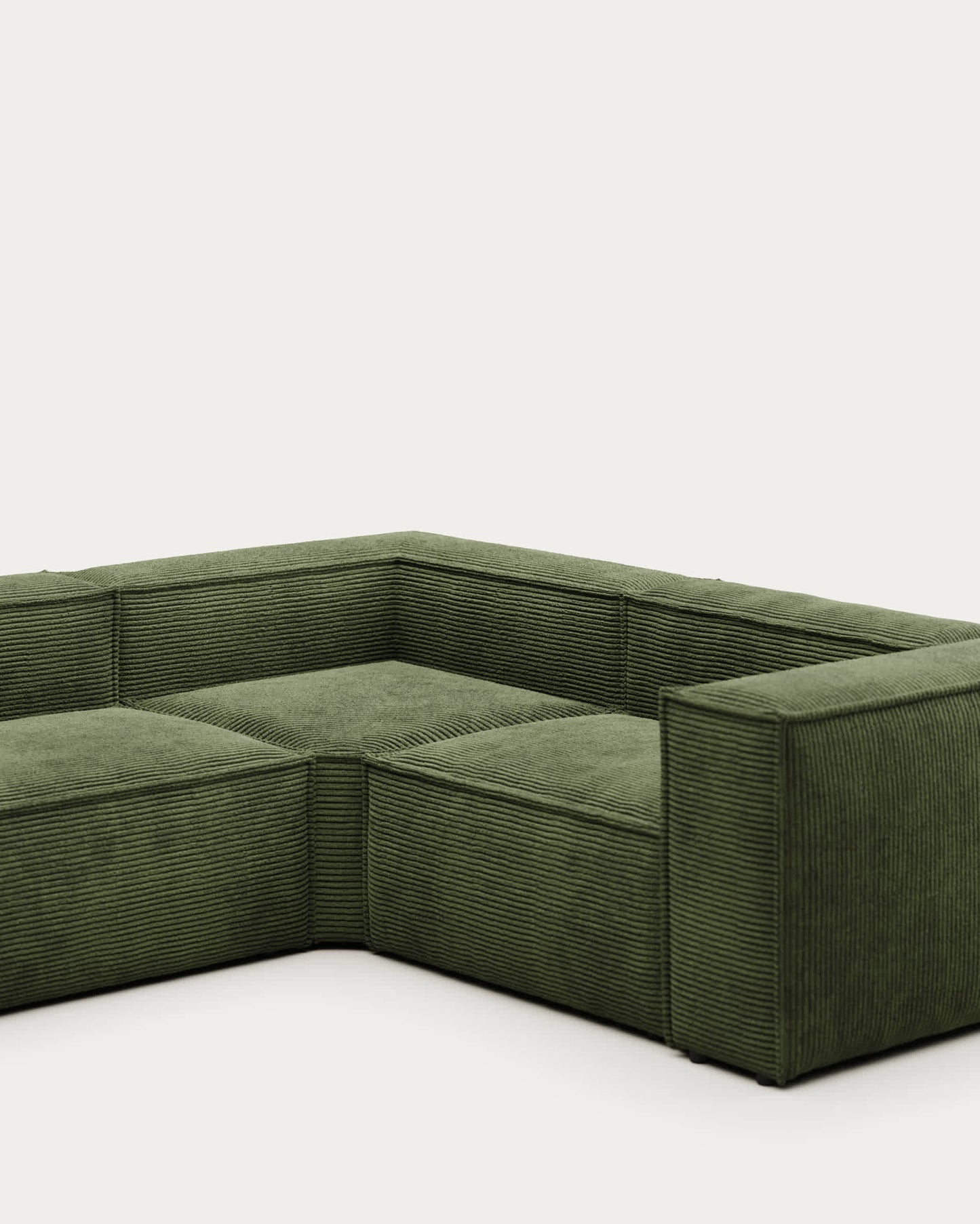Divano ad angolo Blok 4 posti in velluto a coste spesse verde 320 x 230 cm / 230 x 320 cm