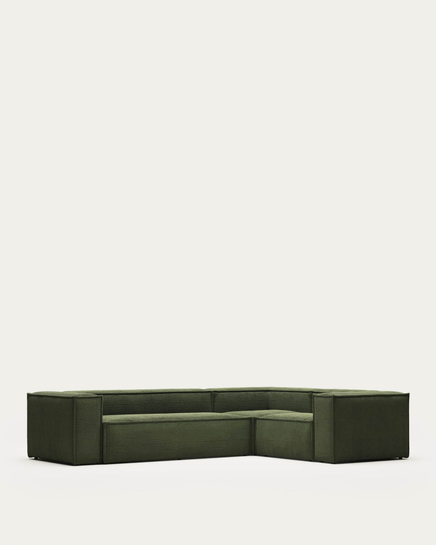 Divano ad angolo Blok 4 posti in velluto a coste spesse verde 320 x 230 cm / 230 x 320 cm