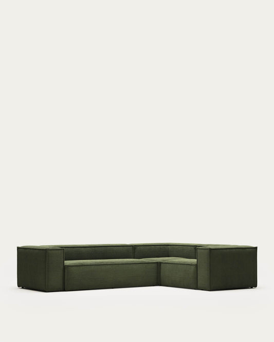 Divano ad angolo Blok 4 posti in velluto a coste spesse verde 320 x 230 cm / 230 x 320 cm