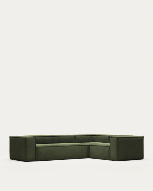 Divano ad angolo Blok 4 posti in velluto a coste spesse verde 320 x 230 cm / 230 x 320 cm