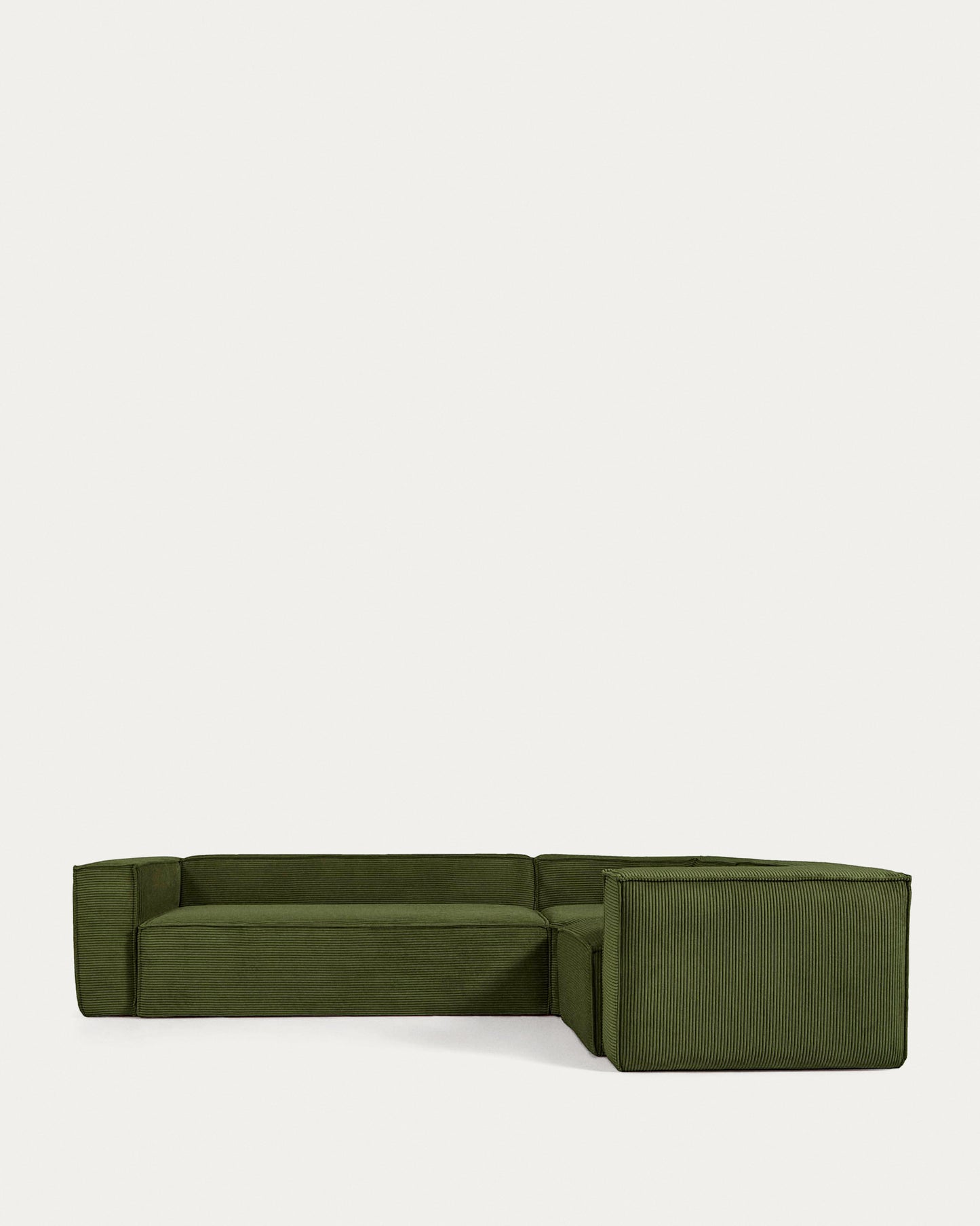 Divano ad angolo Blok 4 posti in velluto a coste spesse verde 320 x 230 cm / 230 x 320 cm