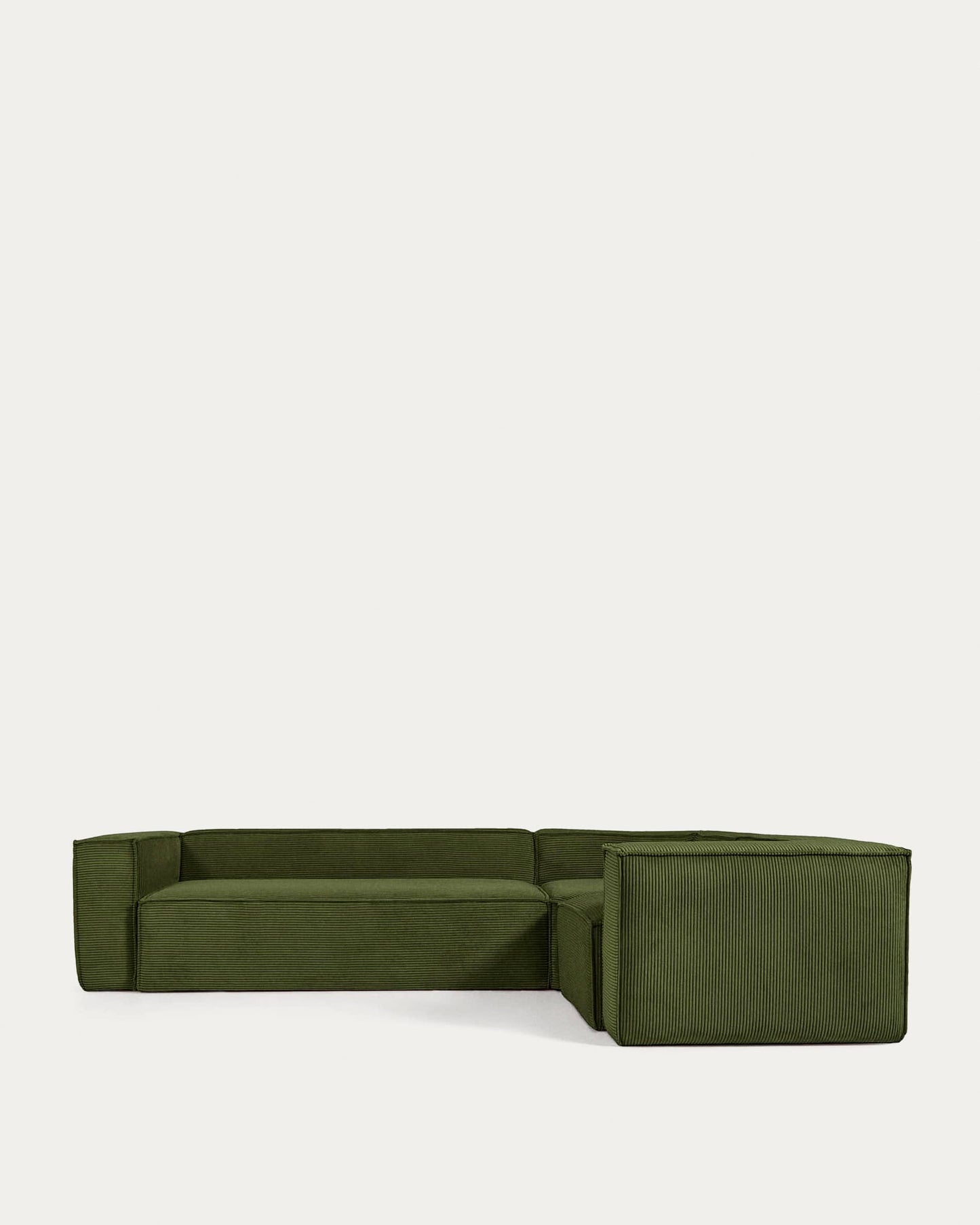 Divano ad angolo Blok 4 posti in velluto a coste spesse verde 320 x 230 cm / 230 x 320 cm