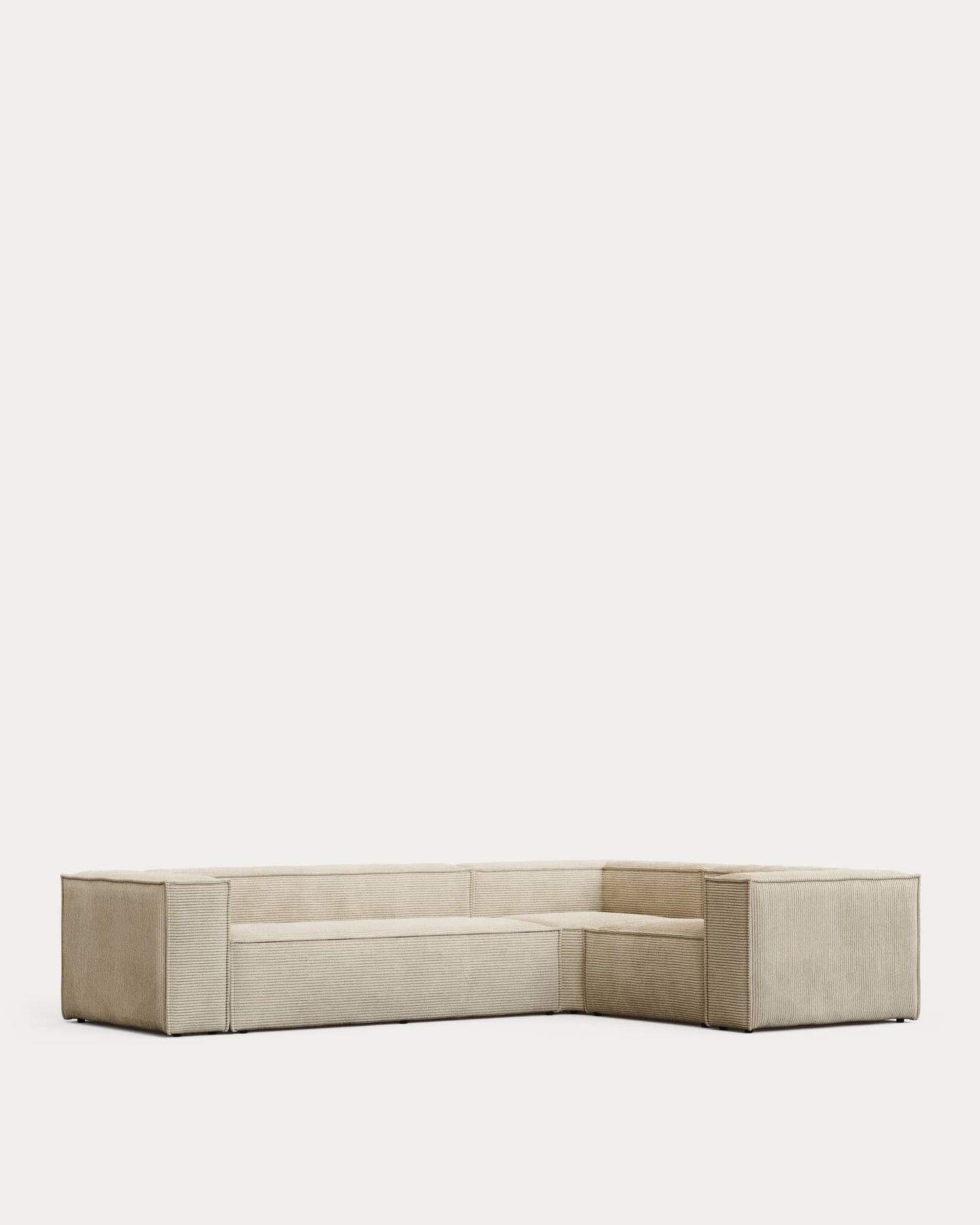 Divano ad angolo Blok 4 posti ignifugo in velluto a coste spesso écru 320 x 230 cm/230 x 320 cm FSC Mix Credit