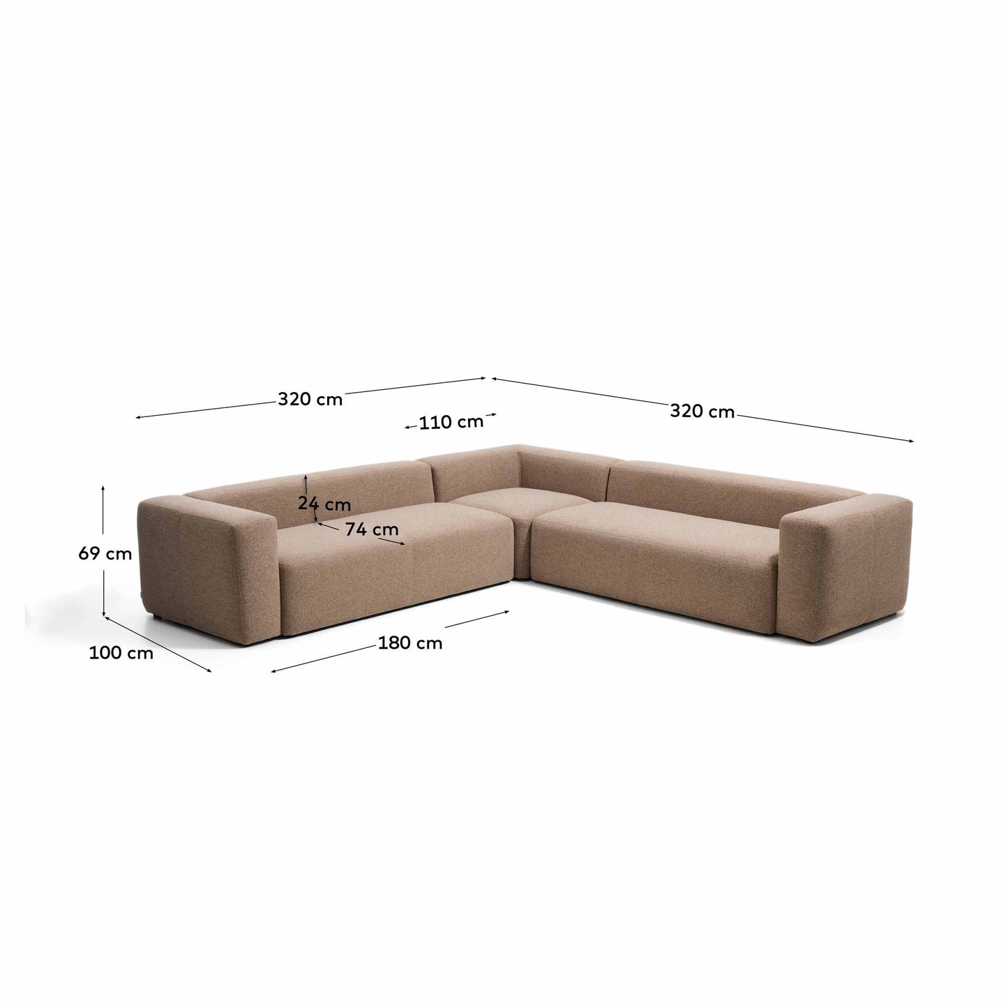 Divano ad angolo Blok 5 posti in ciniglia marrone 320 x 320 cm FSC Mix Credit