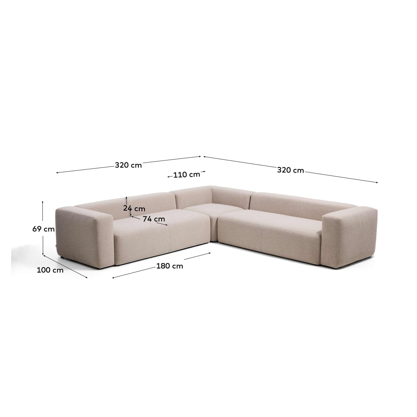 Divano ad angolo Blok 5 posti in ciniglia beige 320 x 320 cm FSC Mix Credit