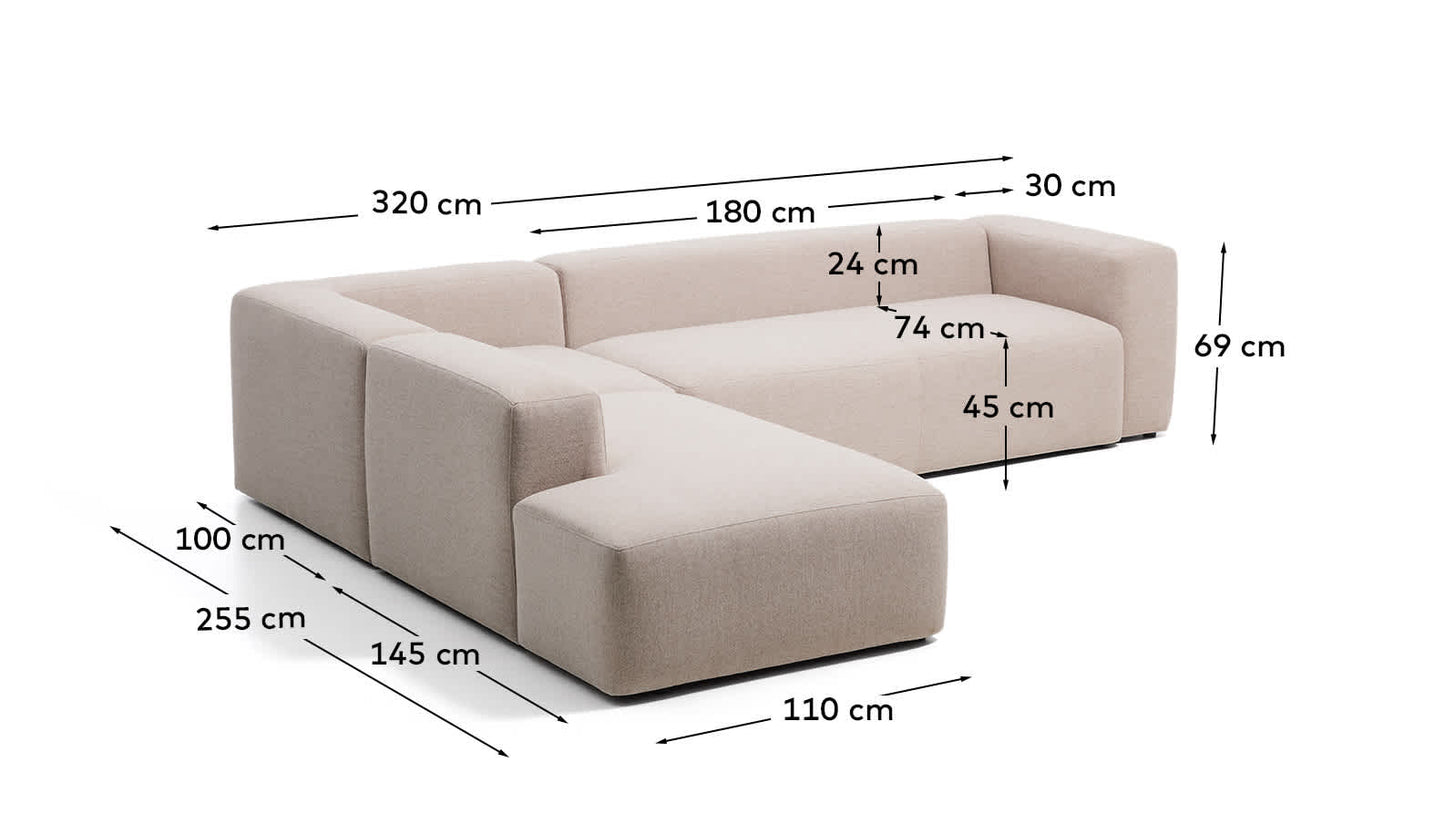 Divano ad angolo Blok 5 posti con terminale sinistro in ciniglia beige 255 x 320 cm FSC Mix Credit