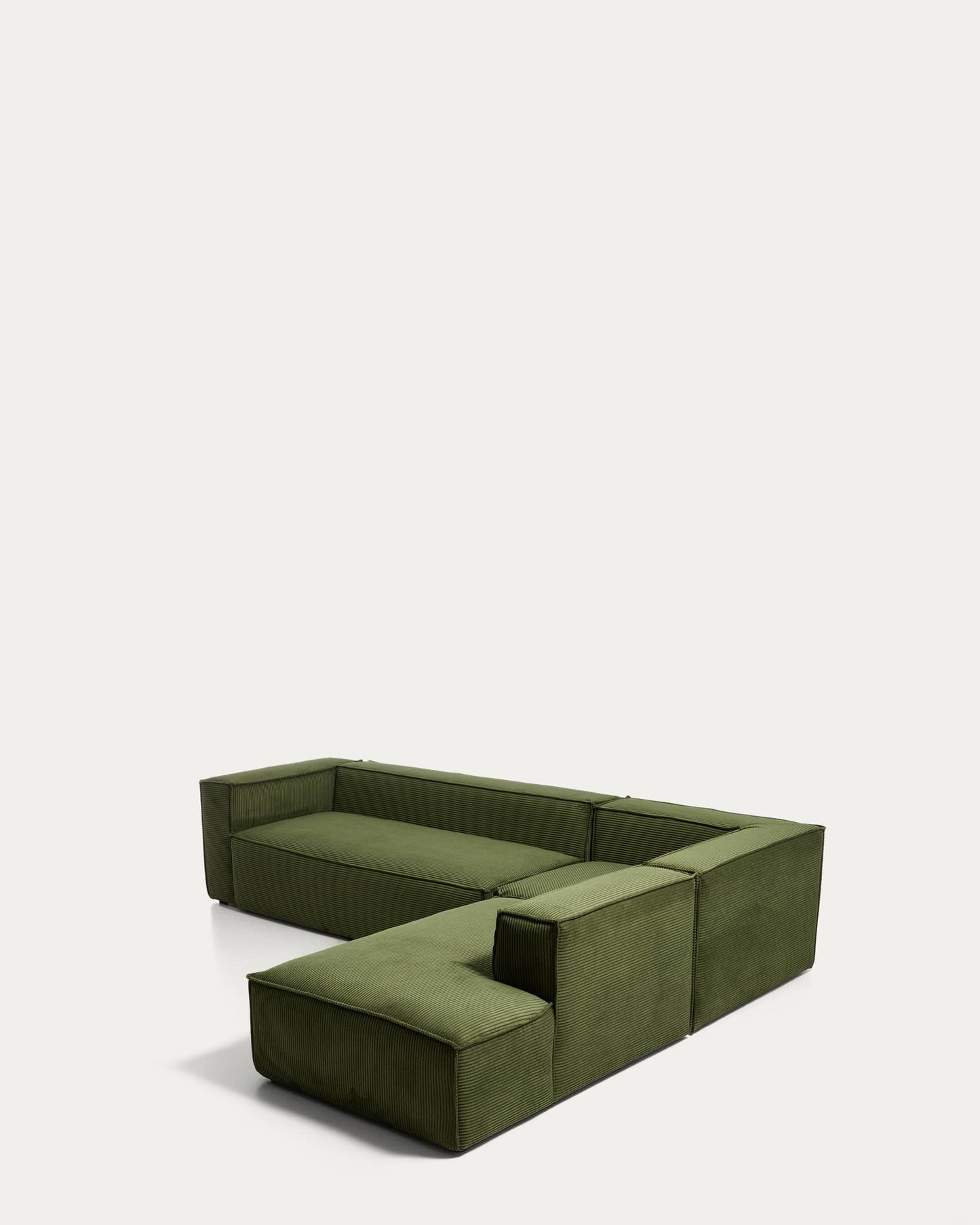 Divano ad angolo Blok 5 posti con terminale destro in velluto a coste spesso verde 320 x 255 cm FSC Mix Credit