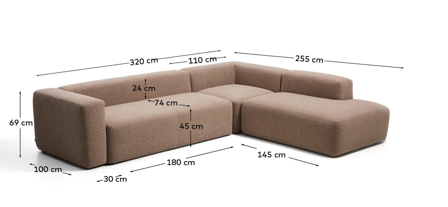 Divano ad angolo Blok 5 posti con terminale destro in ciniglia marrone 320 x 255 cm FSC Mix Credit