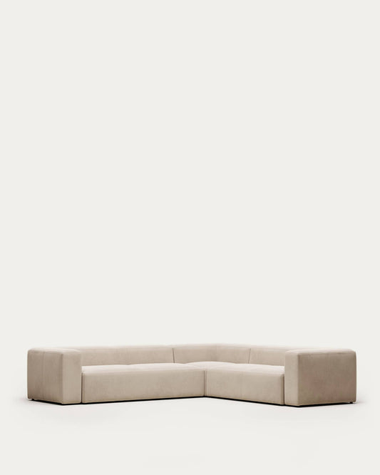 Divano ad angolo Blok 5 posti in ciniglia rosa 320 x 290 cm/290 x 320 cm