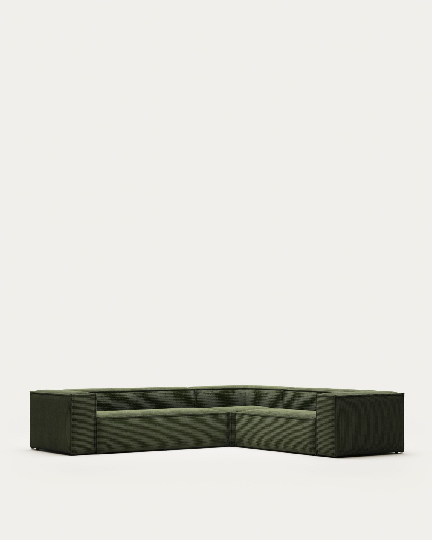 Divano ad angolo Blok 5 posti in velluto a coste spesso verde 320 x 290 cm/290 x 320 cm
