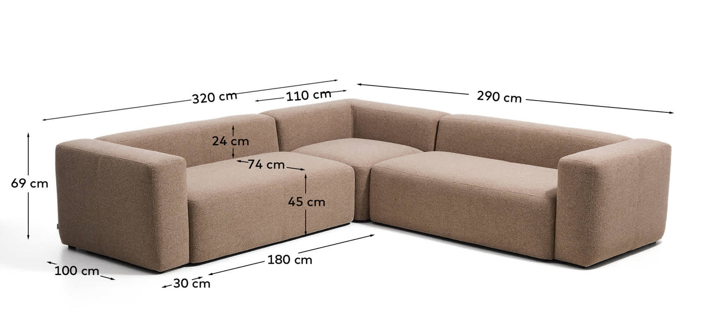 Divano ad angolo Blok 5 posti in ciniglia marrone 320 x 290 cm / 290 x 320 cm FSC Mix Credit