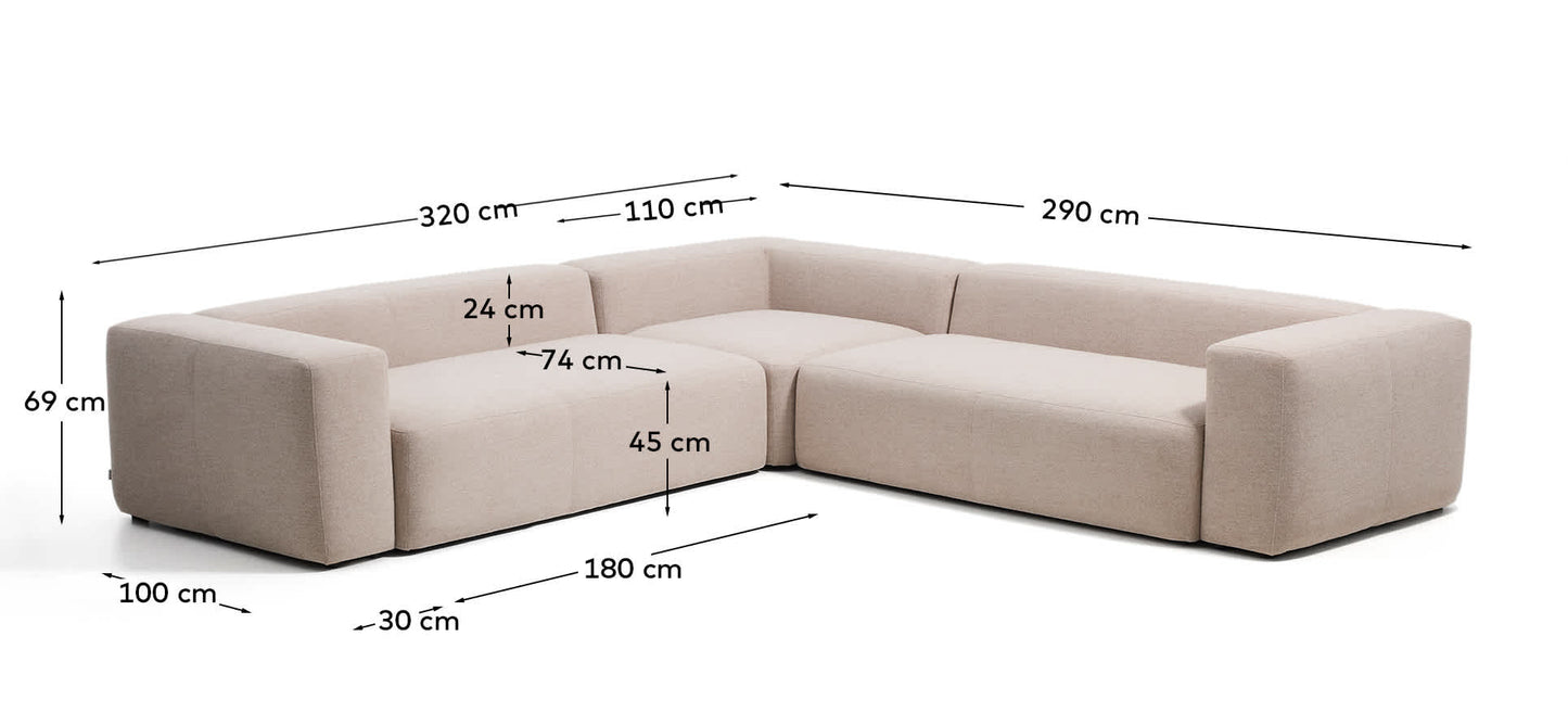 Divano ad angolo Blok 5 posti in ciniglia beige 320 x 290 cm / 290 x 320 cm FSC Mix Credit