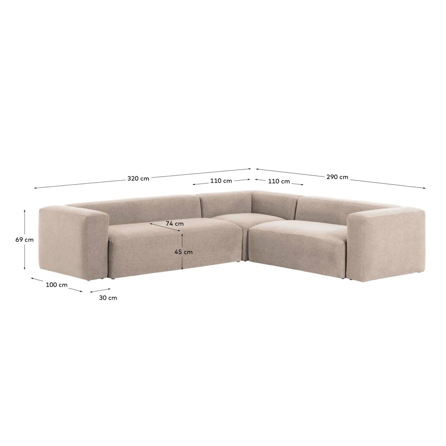 Divano ad angolo Blok 5 posti ignifugo in velluto a coste spesso écru 320 x 290 cm/290 x 320 cm FSC Mix Credit