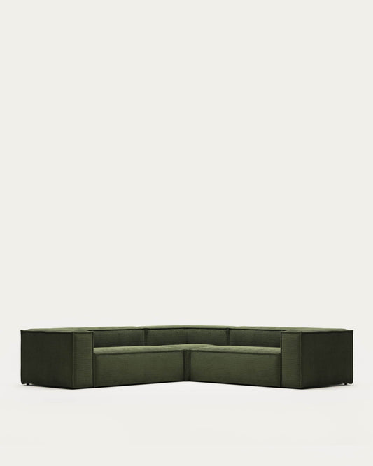 Divano ad angolo Blok 4 posti a coste spesso verde 290 x 290 cm