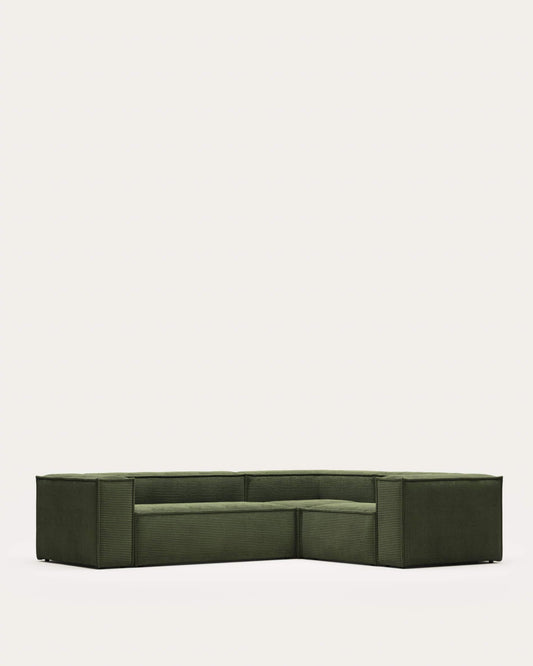 Divano ad angolo Blok 3 posti in velluto a coste spesse verde 290 x 230 cm