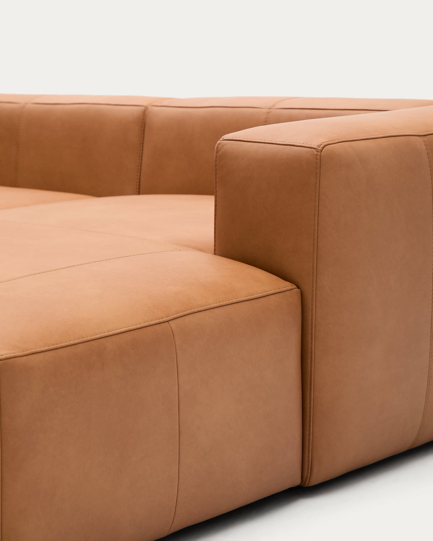 Divano Blok in pelle marrone a 3 posti con chaise longue a sinistra 300 cm