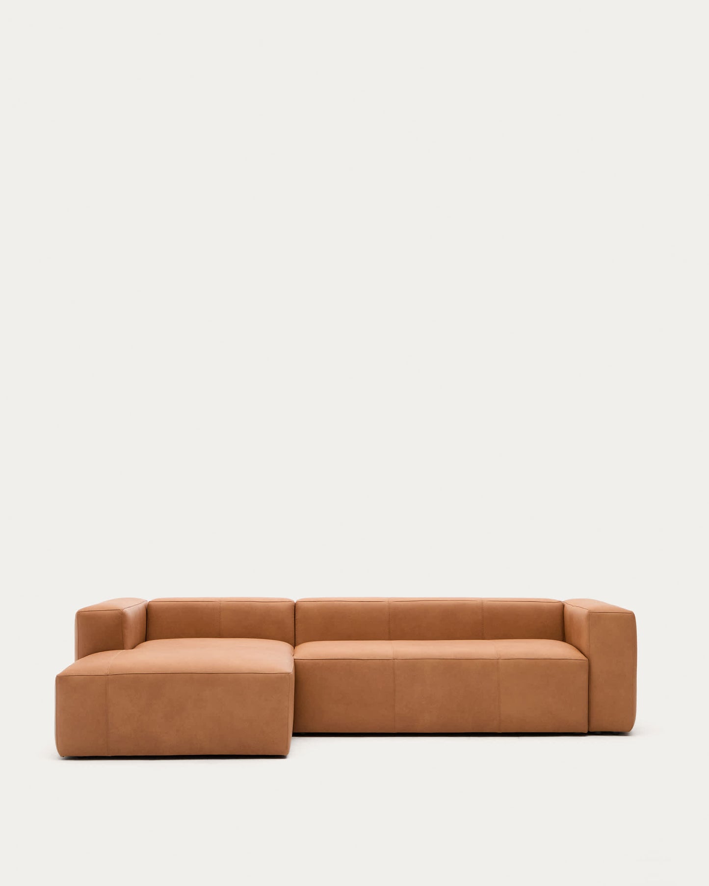 Divano Blok in pelle marrone a 3 posti con chaise longue a sinistra 300 cm