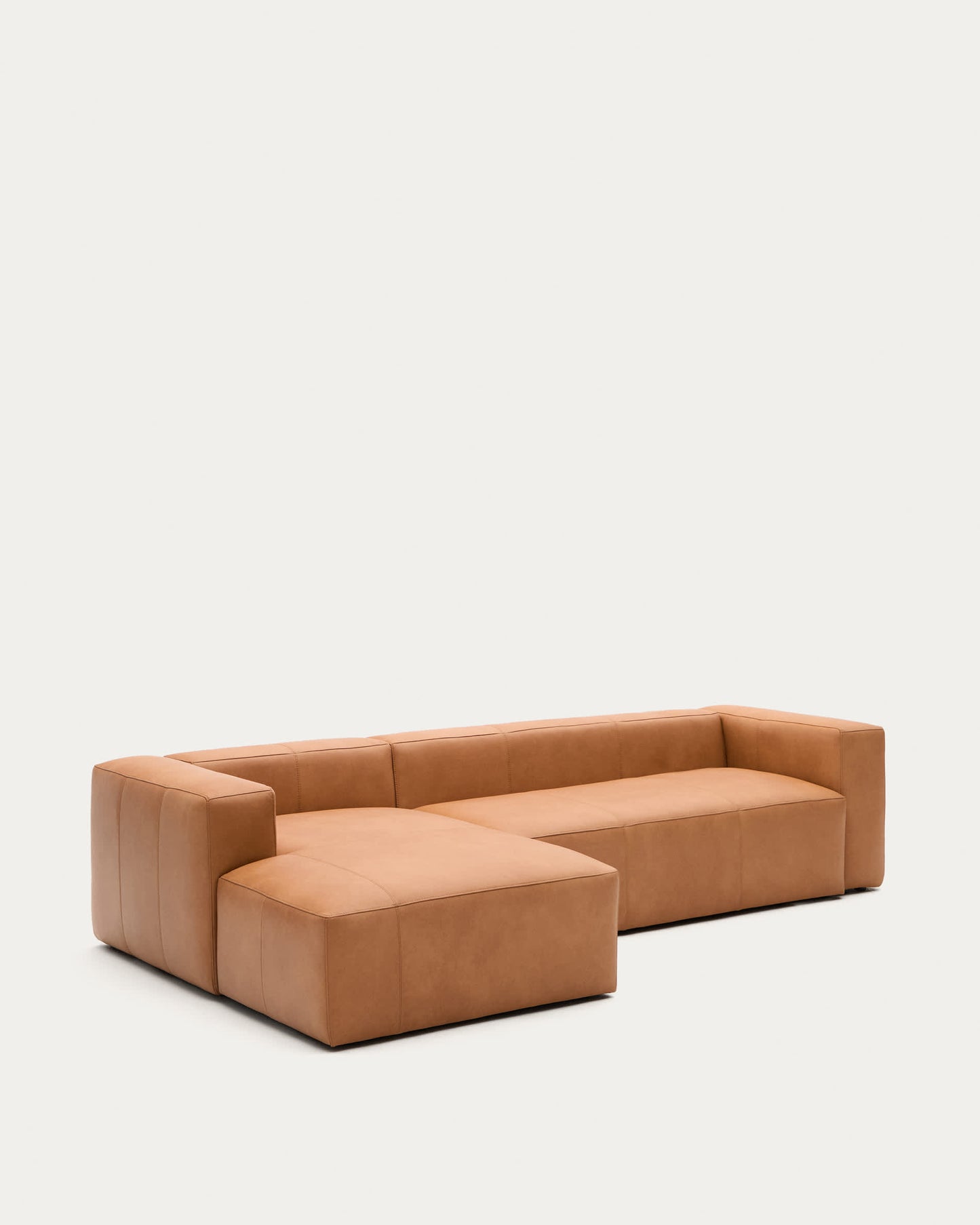 Divano Blok in pelle marrone a 3 posti con chaise longue a sinistra 300 cm