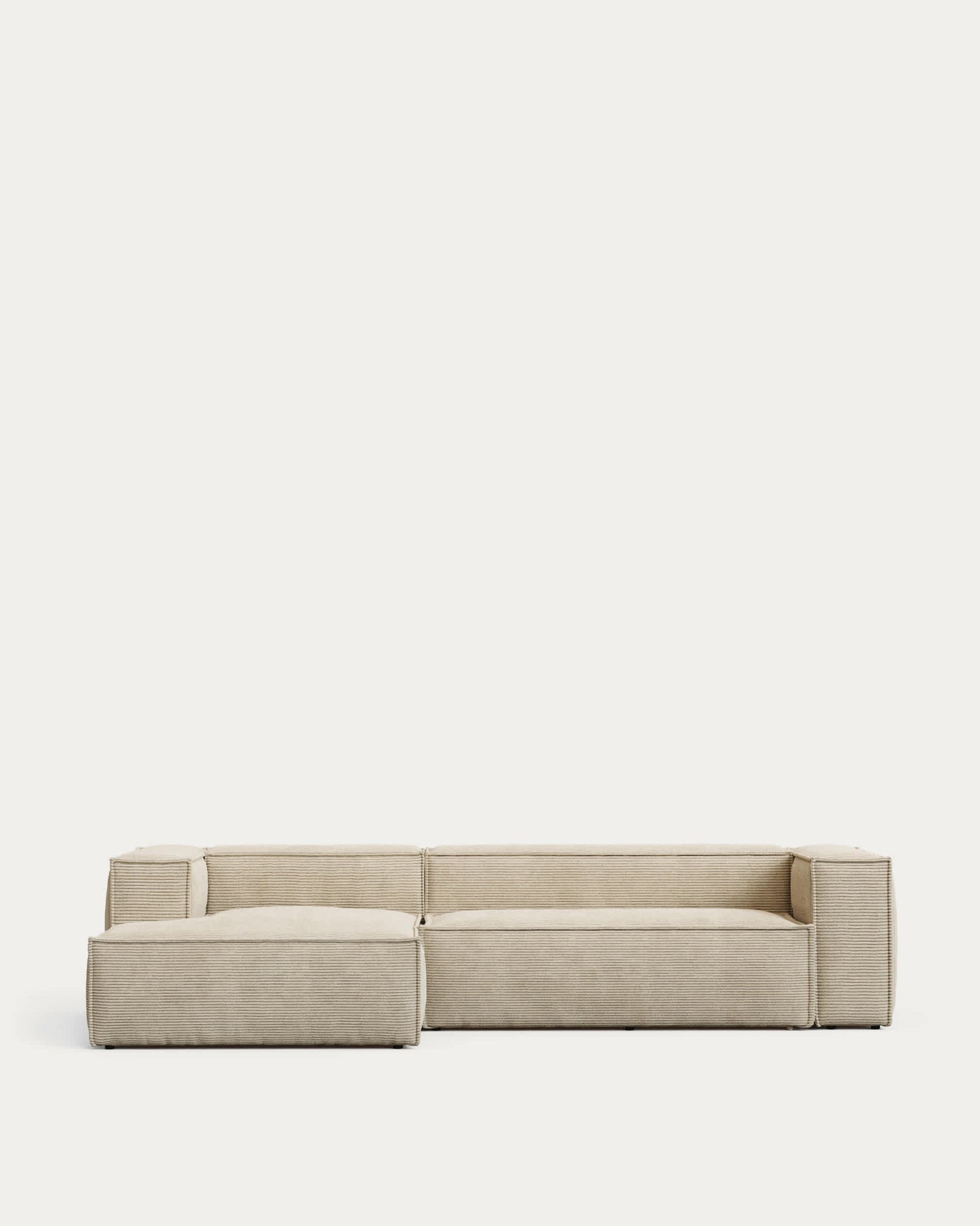 Divano Blok 3 posti chaise longue sinistra in velluto a coste spesso écru 300 cm