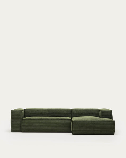 Divano Blok 3 posti chaise longue destra in velluto a coste spesse verde 300 cm
