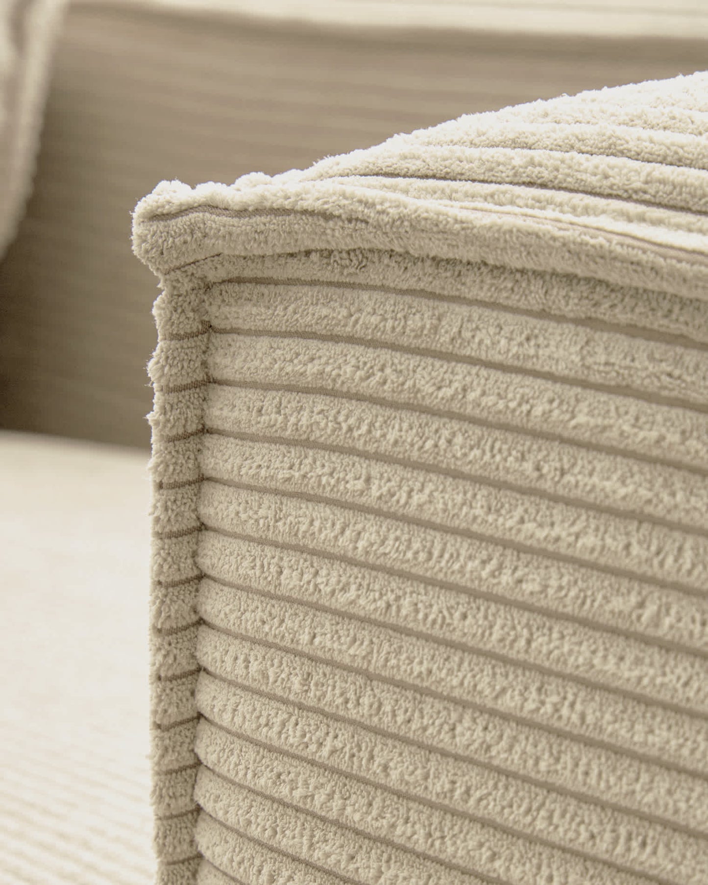 Divano Blok 3 posti in velluto a coste spesso color naturale con chaise longue destra 300 cm FSC Mix Credit