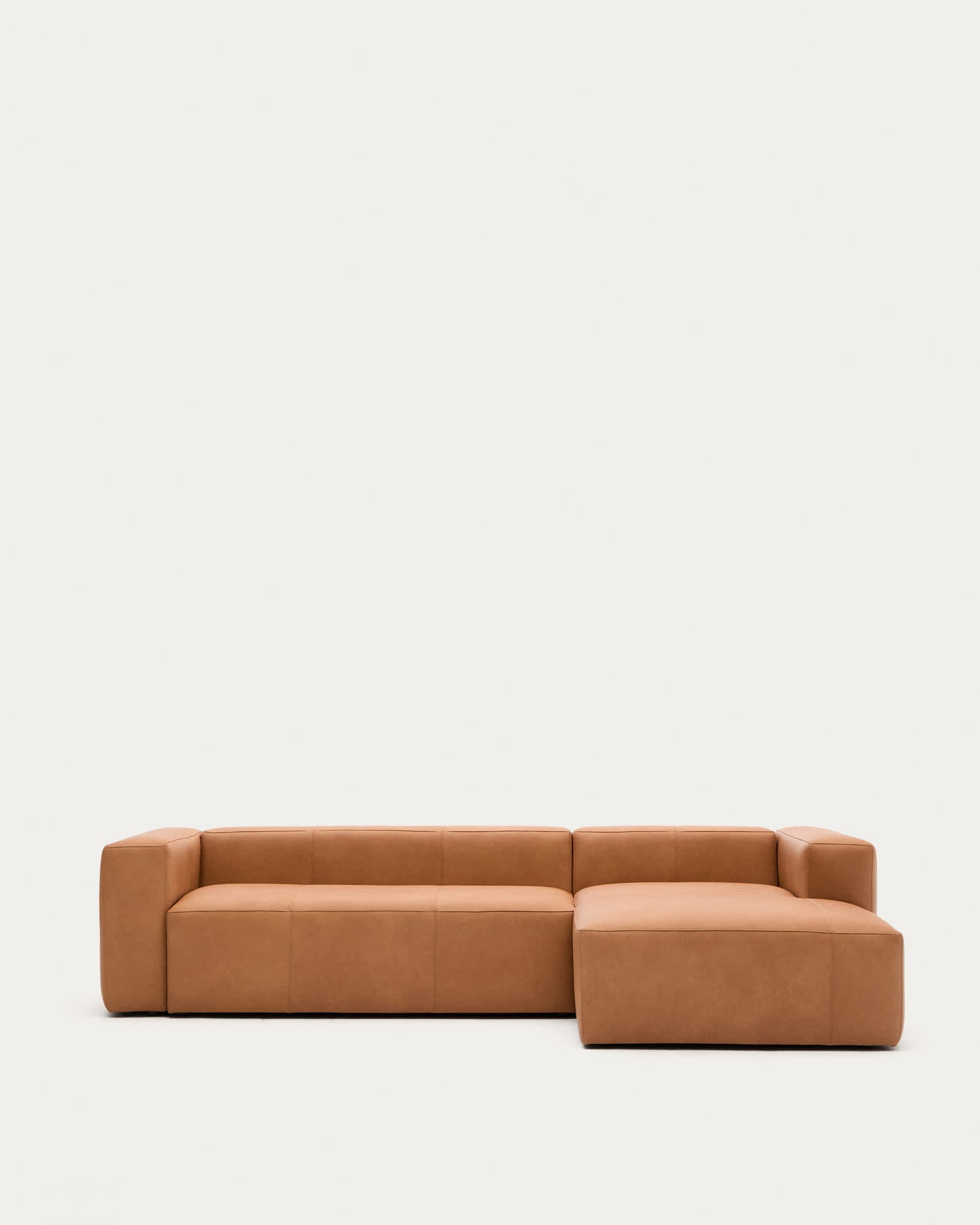 Divano Blok in pelle marrone a 3 posti con chaise longue a destra 300 cm